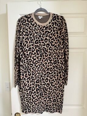 J. Crew Leopard Print Long Sleeve Dress in Tan, Black